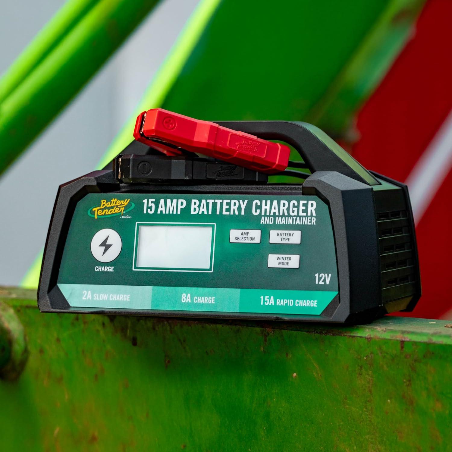 imageBattery Tender 15 AMP Battery Charger and Maintainer  12V Switchable 15 AMP  8 AMP  2 AMP  Selectable Chemistry Standard AGM Gel  LCD Display  0220234DLWH