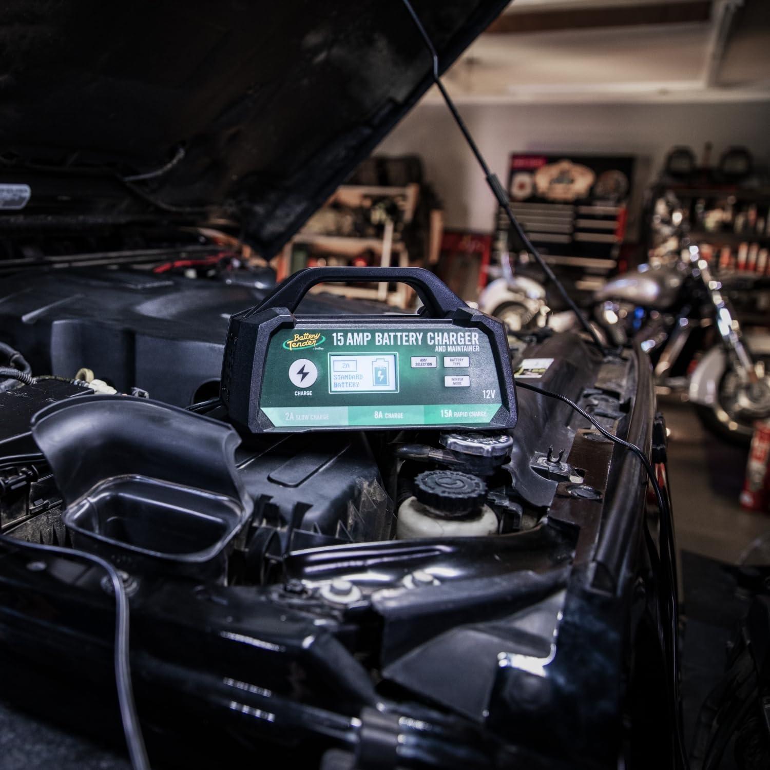 imageBattery Tender 15 AMP Battery Charger and Maintainer  12V Switchable 15 AMP  8 AMP  2 AMP  Selectable Chemistry Standard AGM Gel  LCD Display  0220234DLWH