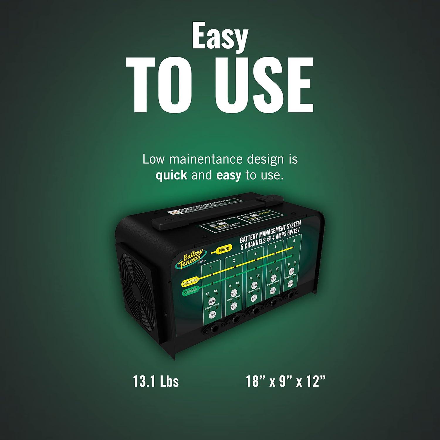 imageBattery Tender 5 Bank Multibank Charger  20 AMP 4 AMPs Per Bank  Selectable 12V  6V  Smart and Switchable 12V Multi Battery Charger and Maintainer for Automotive and Marine  0210133DLWH