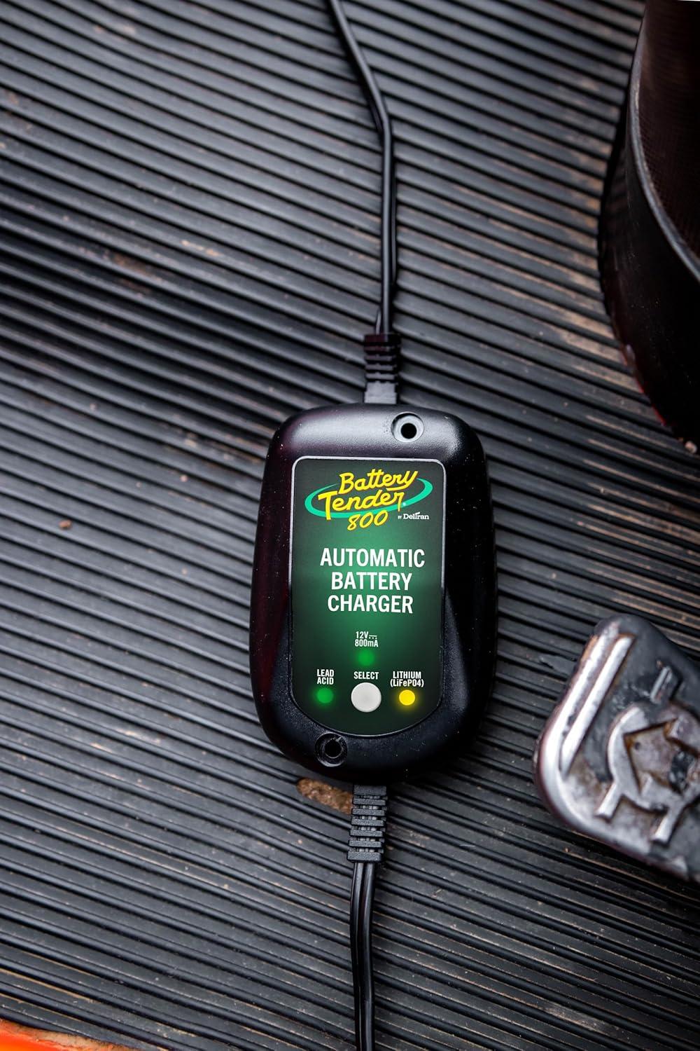 imageBattery Tender 800 is a SuperSmart Battery Charger that will Constantly Monitor Charge and Maintain your Battery Its Encapsulated and Protected from Moisture by an Electrical InsulationBlackGreen