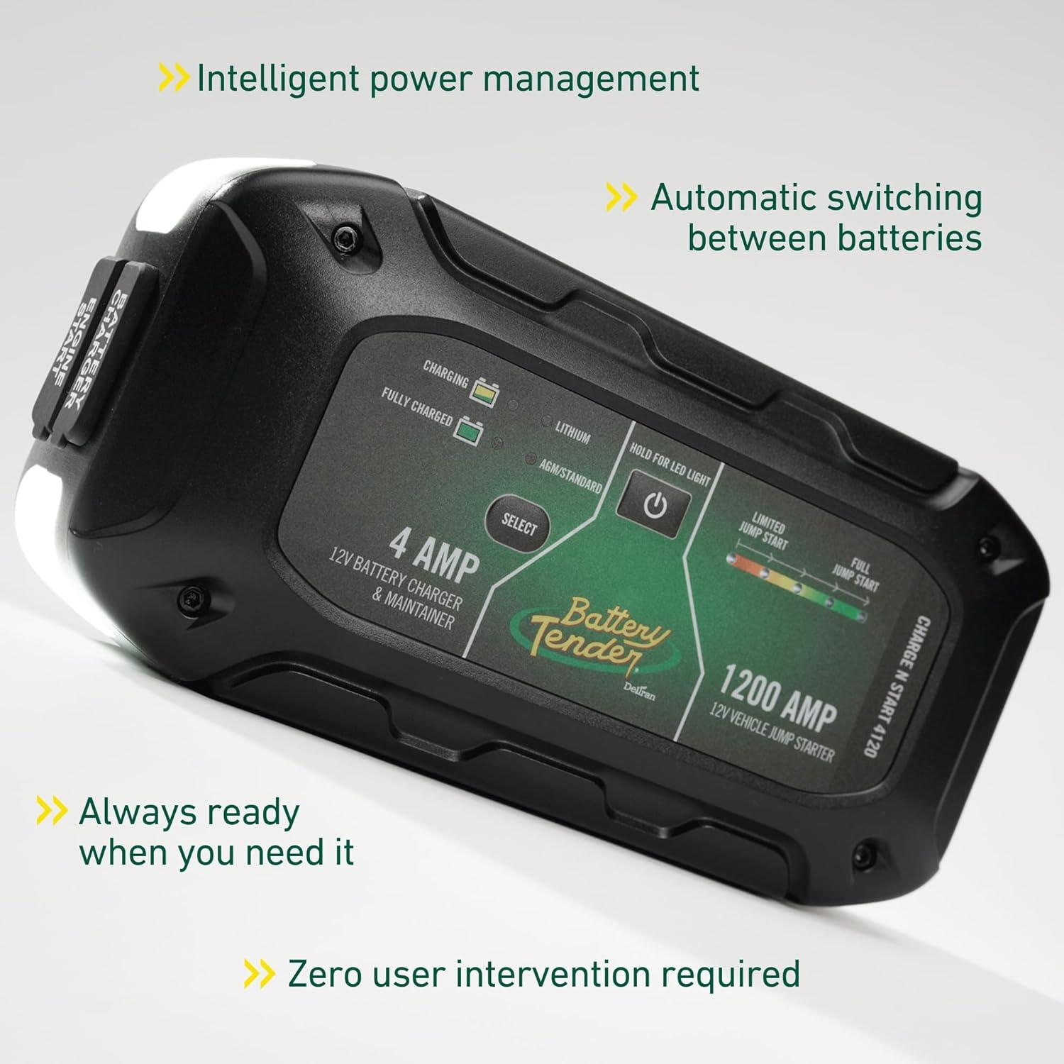 imageBattery Tender Charge N Start 4120  Smart 12V4 AMP Battery Charger and 1200 AMP Jump Starter Combo  2in1 Battery Maintainer for Cars Motorcycles ATVs USA Engineered