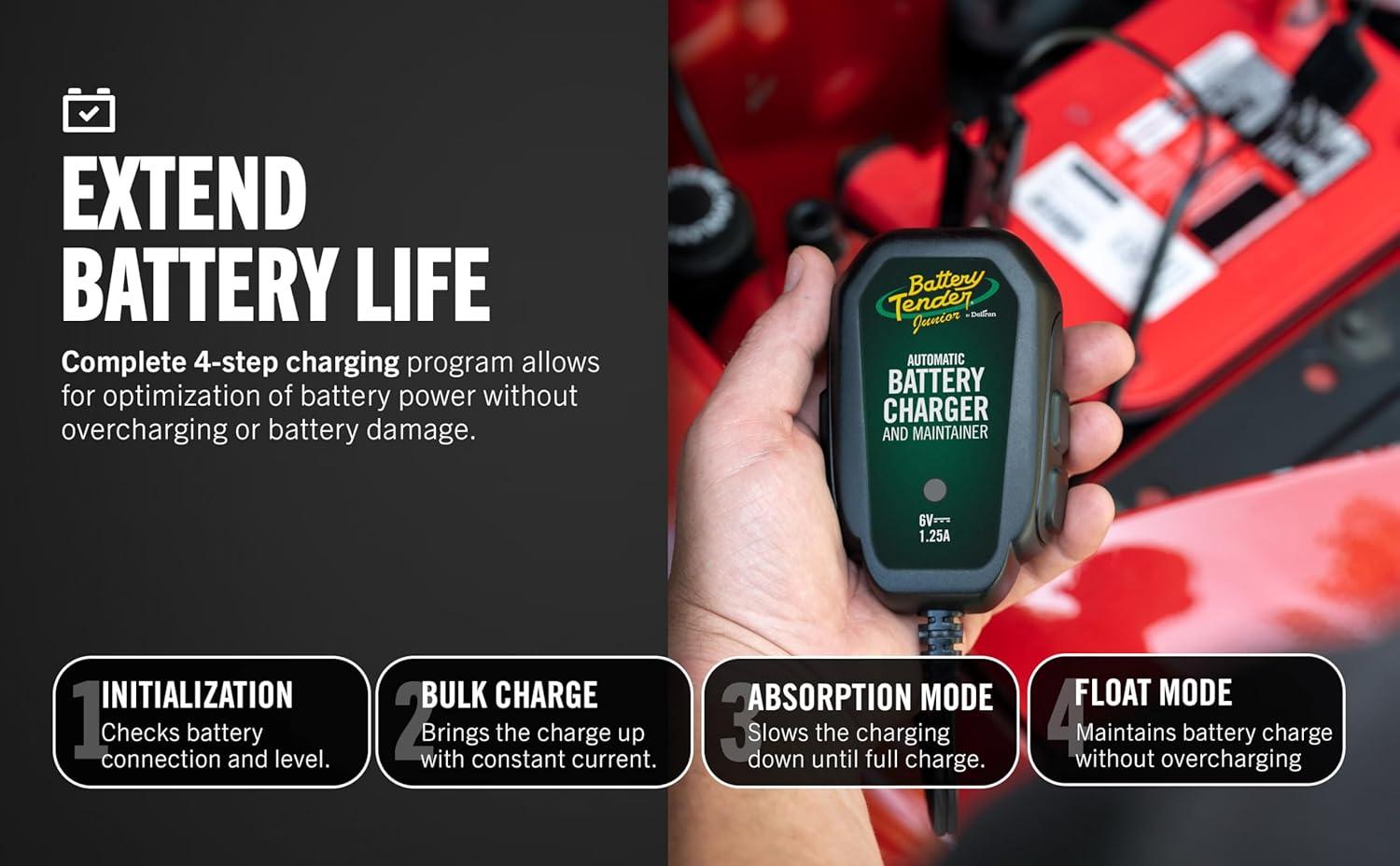 imageBattery Tender Junior 6V 125 AMP Battery Charger and Maintainer Fully Automatic 6V Automotive Battery Charger for Cars Motorcycle ATVs and More  0220196