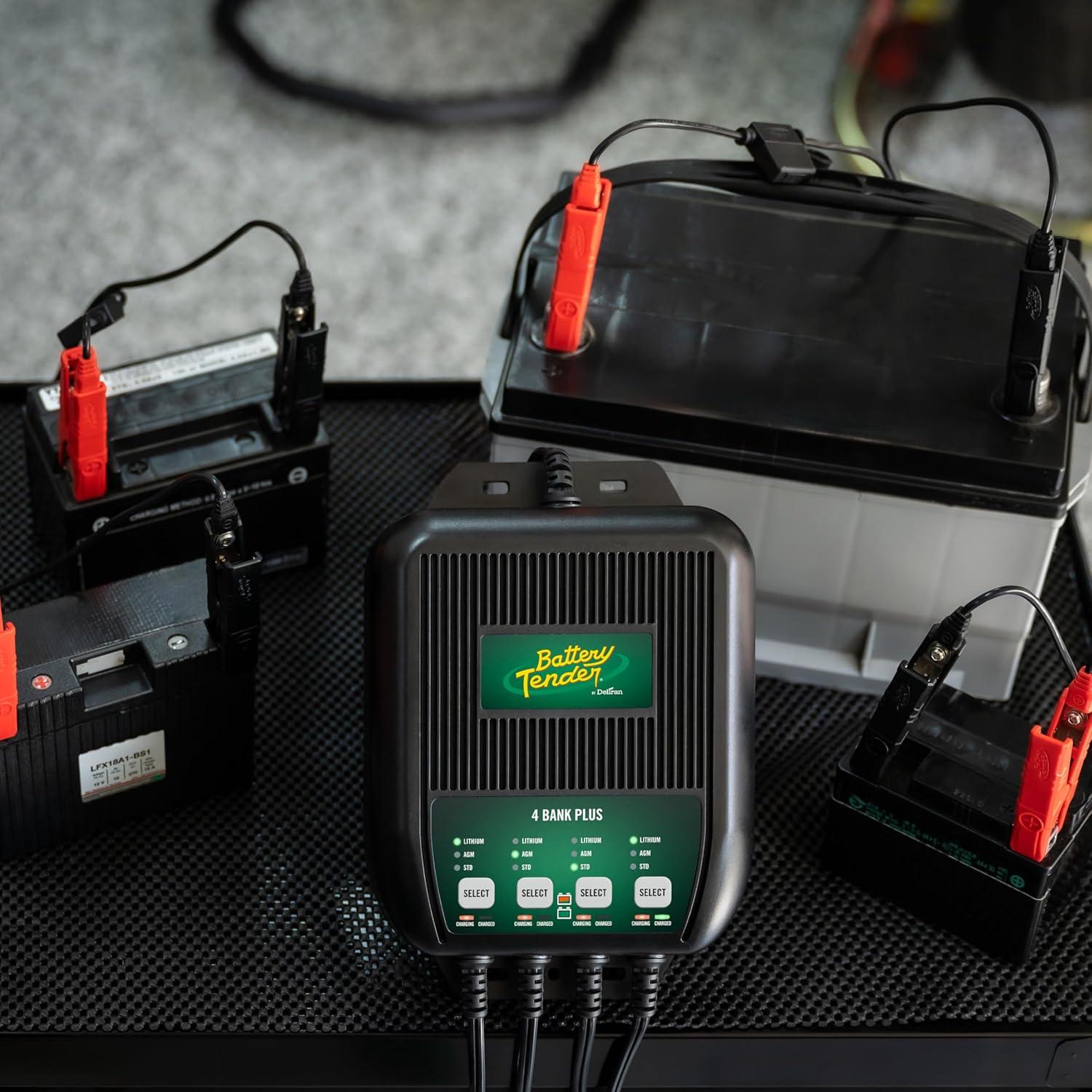imageBattery Tender Plus 4 Bank Multibank Charger  5 AMP 125 AMPs Per Bank  Smart 12V Multi Battery Charger and Maintainer for Standard AGM and Lithium LiFePO40220148DLWH