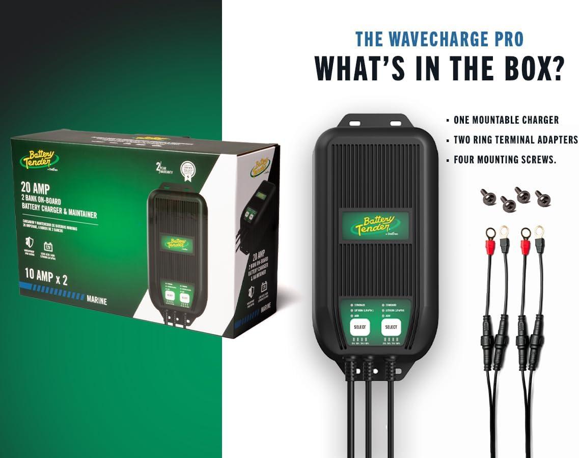 imageBattery Tender WaveCharge Pro 2 Bank Multibank Charger  20 AMP 10 AMPs Per Bank 12V  Smart Multi Battery Weatherproof Charger and Maintainer  0221007DLWH