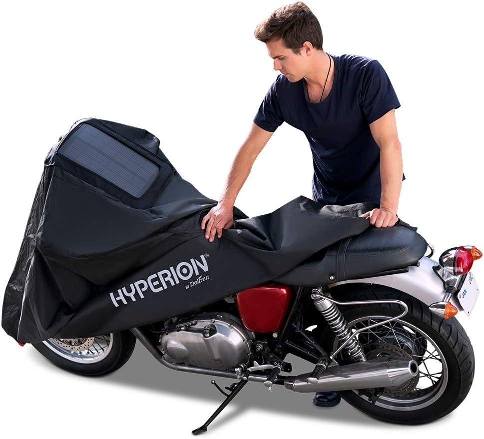 imageHyperion Motorcycle Cover with Builtin Solar Charger Medium Size Weatherproof Motorcycle Cover with Solar Panel for Outdoor Storage  All Season Heavy Duty Motorcycle Scooter or Moped CoverM 90 x 39 x 40 inches