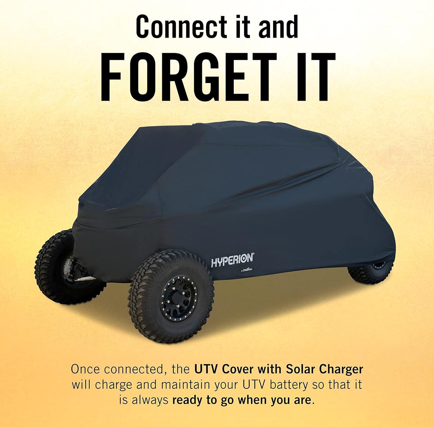 imageHyperion UTV Cover with Solar Panel for 2 and 4 Seater UTVs Polyester Universal Side by Side Cover Prevents Water and Weather Damage Maintains Battery ChargeUniversal