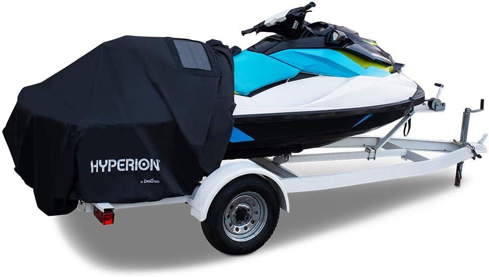 imageHyperion Universal Personal Watercraft Cover Waterproof and Weatherproof PWC Cover with Solar Charger Built in  Universal PWC Cover for 2 or 3 Seater Models Up to 134 x 63 x 36 Inches  HYPPWCUUniversal