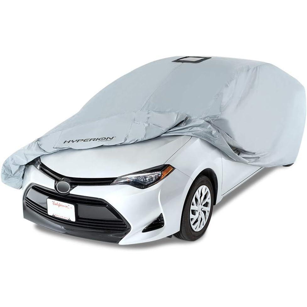 imageHyperion Car Cover with Solar Panel Size 3 Waterproof Car and Windshield Cover  All Weather Cover Protects Cars Up to 200quot from Snow Ice Rain Sun and Maintains Battery Charge  Grey  HYPCAR3Fits cars up to 168 inches long